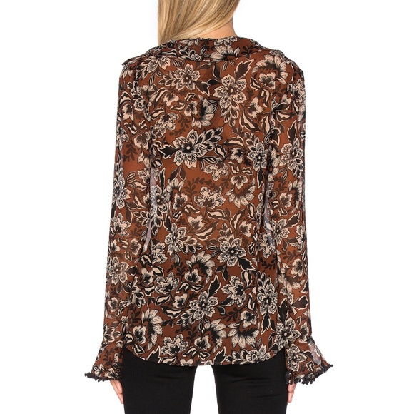 For Love & Lemons Gracie Blouse | Brown & Cream Floral | Size XS - Picture 3 of 14